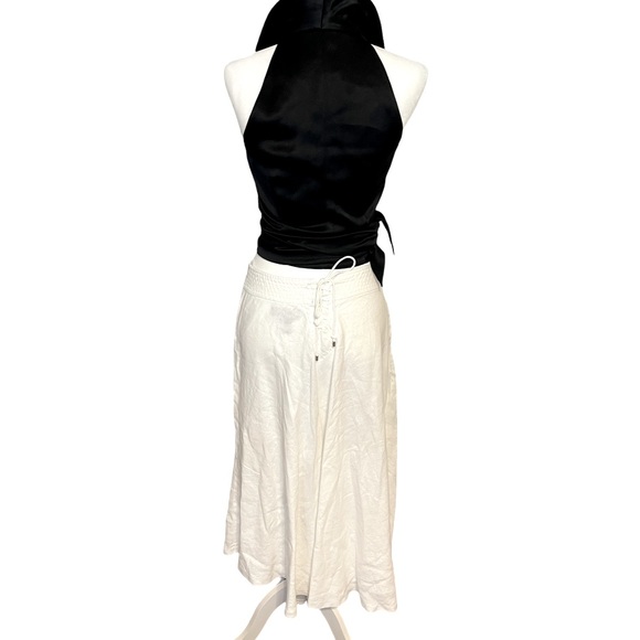 LAUREN RALPH LAUREN White Linen MIDI Skirt W/Side Zip And Back Lace Up tie Sz 4P - Picture 6 of 9